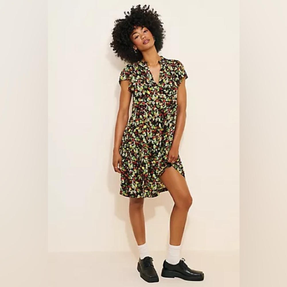 Anthologie Wild Strawberry Patch Ruffle-Sleeve V-Neck Mini Dress Womens Size: LP - Picture 2 of 16